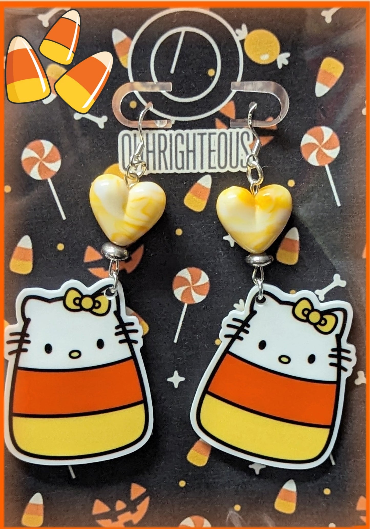 Hello Candy Corn Earrings