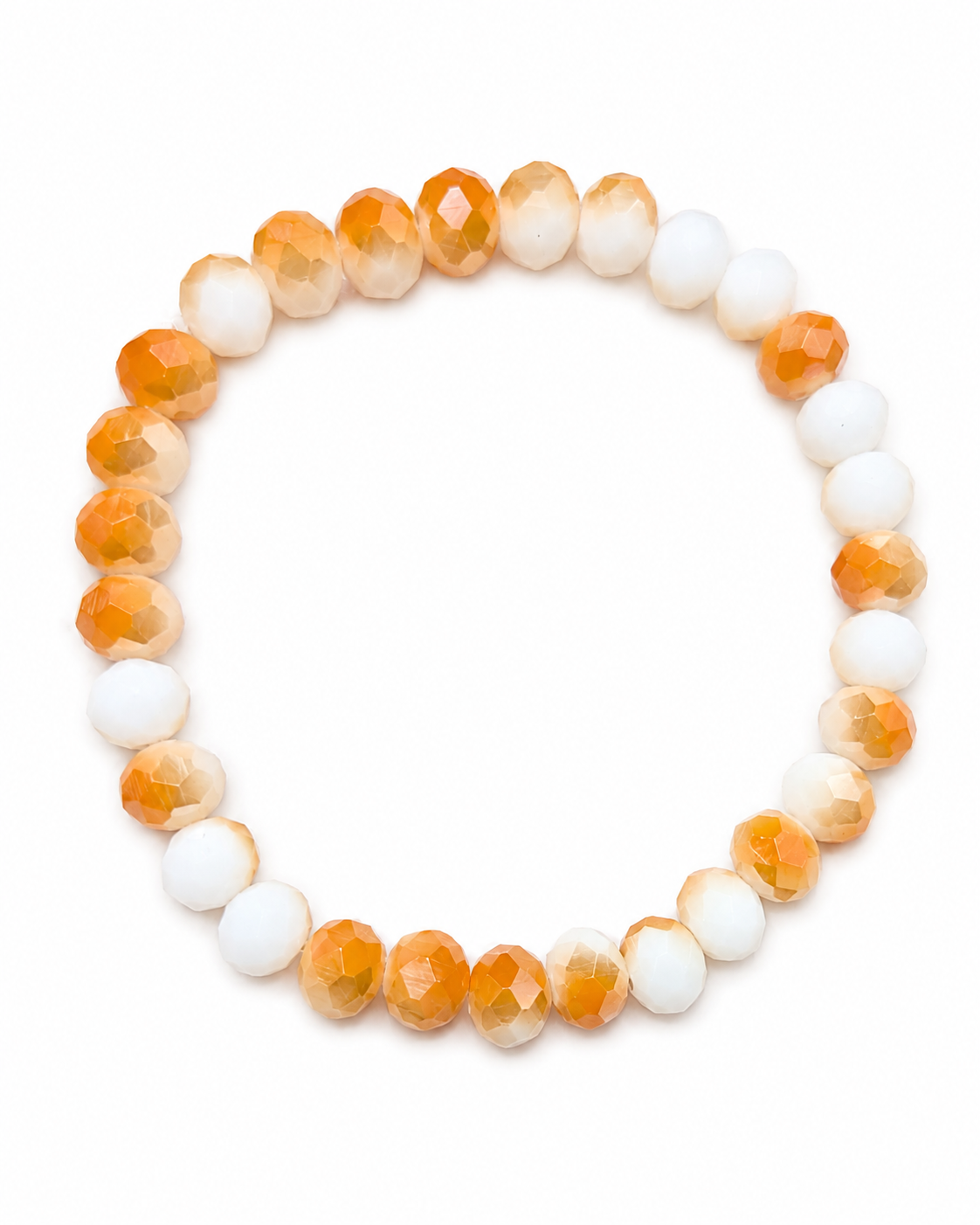 Creamsicle Glow -- Orange & White Faceted Beaded Stretch Bracelet